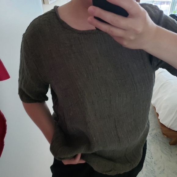 Moss green vtg 90s FLAX linen top heavyweave sz M - Picture 6 of 7
